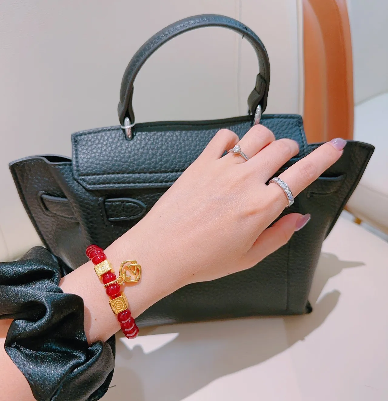 Gucci Red Gold Beaded Square Charms Bracelet 3