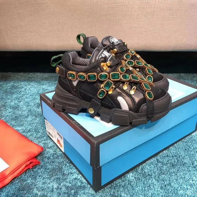 Gucci Rhyton 黑色绿色 无带 带子构造 祖母绿宝石装饰 厚底运动鞋 4