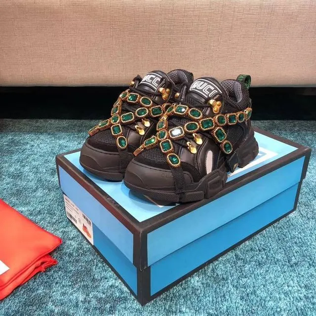 Gucci Rhyton 黑色绿色 无带 带子构造 祖母绿宝石装饰 厚底运动鞋 6