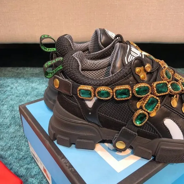 Gucci Rhyton 黑色绿色 无带 带子构造 祖母绿宝石装饰 厚底运动鞋 7