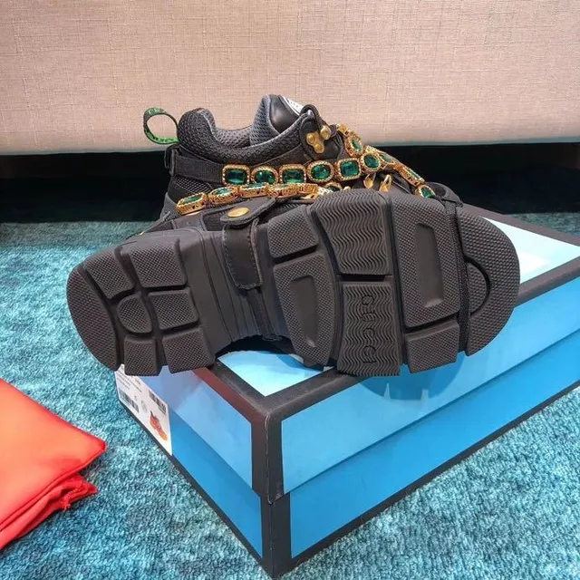 Gucci Rhyton 黑色绿色 无带 带子构造 祖母绿宝石装饰 厚底运动鞋 8