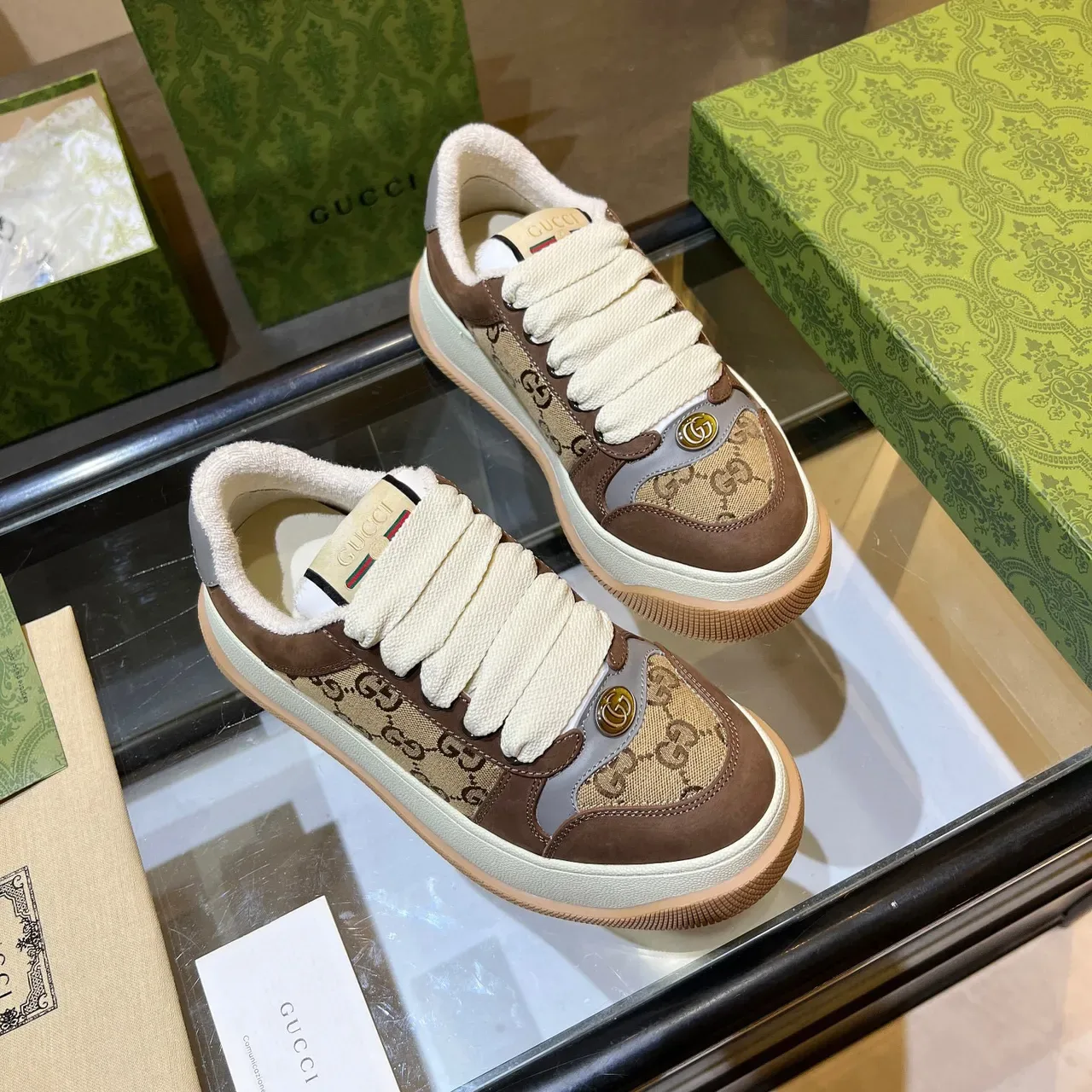 Gucci Screener বাদামি এবং বেইজ GG Monogram লাইফস্টাইল স্নিকার 6