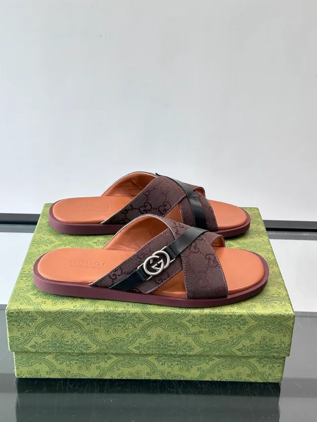 Gucci Screener GG Monogram Cross-Strap Slide Casual Sandals 7