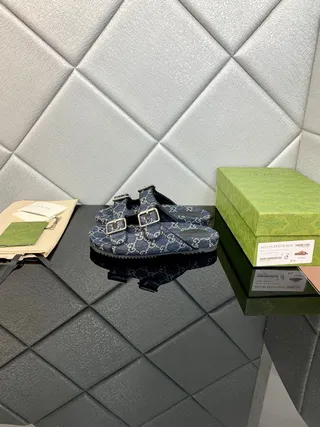 Gucci Screener GG Monogram Denim Blue Casual Sandals 2