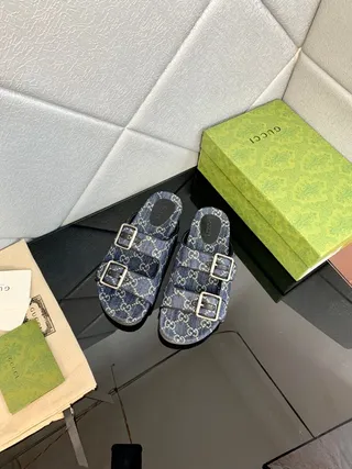 Gucci Screener GG Monogram Denim Blue Casual Sandals 8