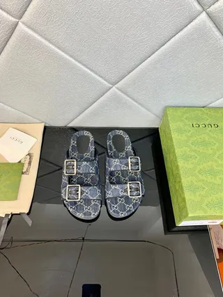 Gucci Screener GG Monogram Denim Blue Casual Sandals 9