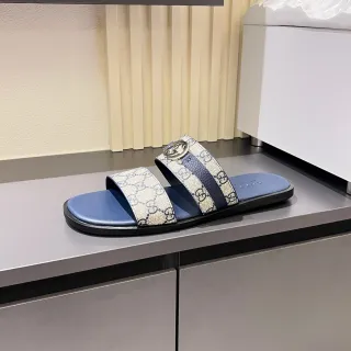 Gucci Screener GG Monogram Navy and Beige Slide Slippers