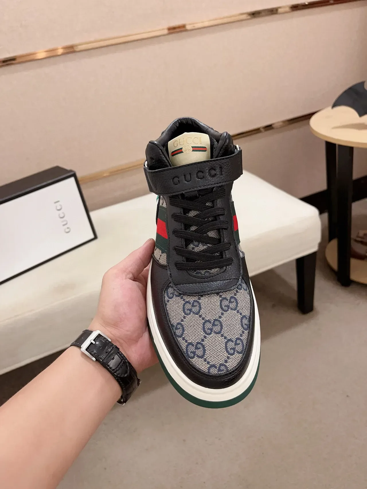 Gucci Screener High noir beige vert rouge sneakers lifestyle 2