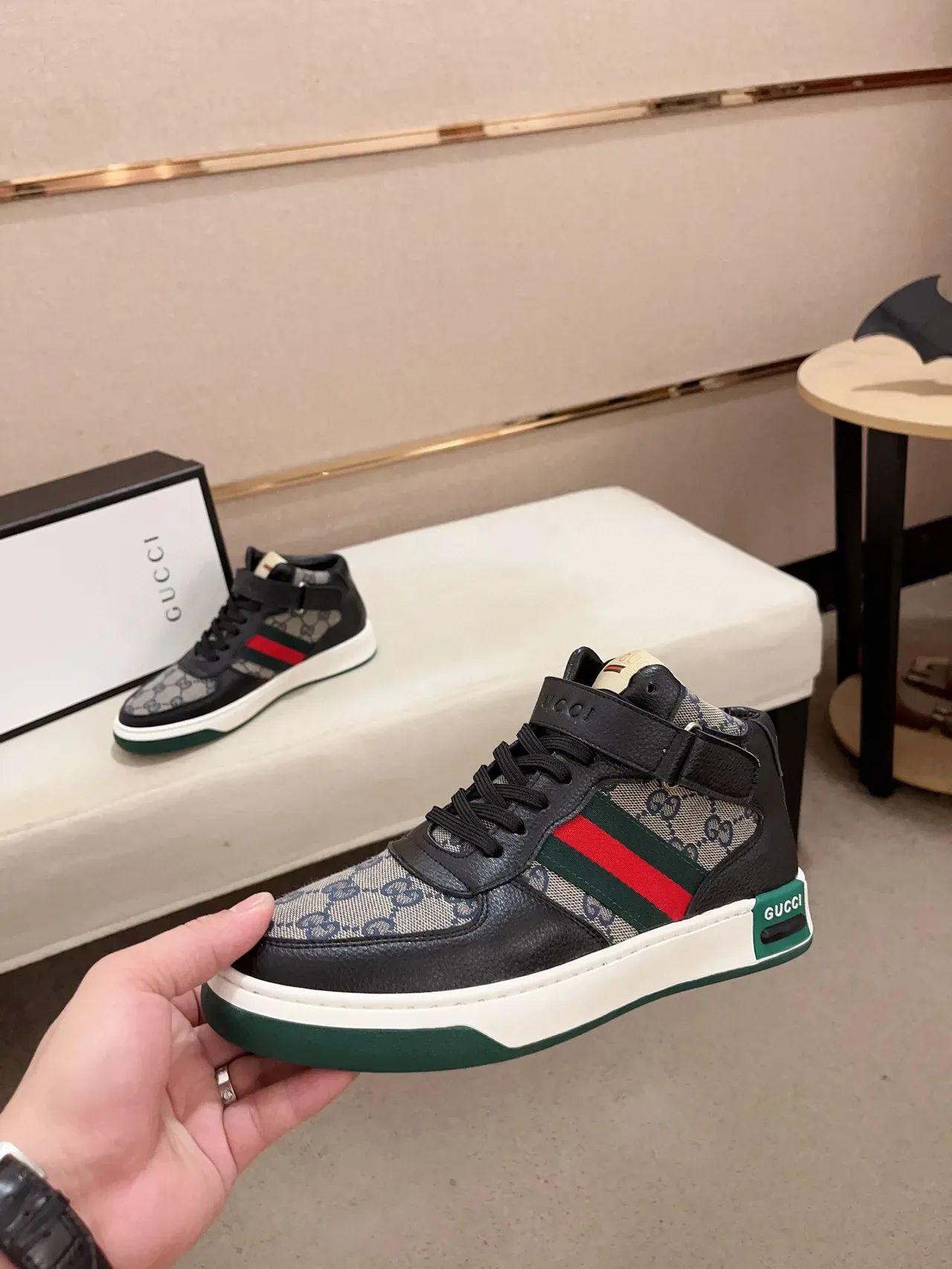 Gucci Screener High noir beige vert rouge sneakers lifestyle 3