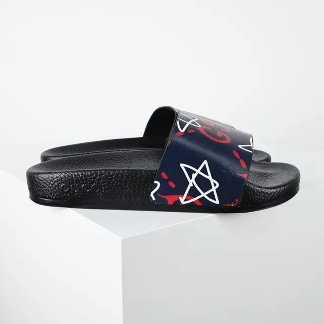 Gucci Screener Chaussons Navy Red White Graffiti Print 3