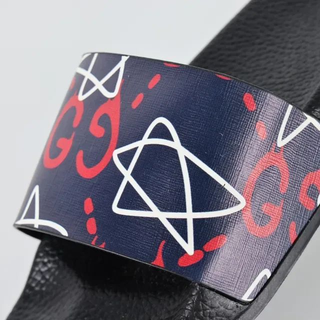 Gucci Screener Chaussons Navy Red White Graffiti Print 6