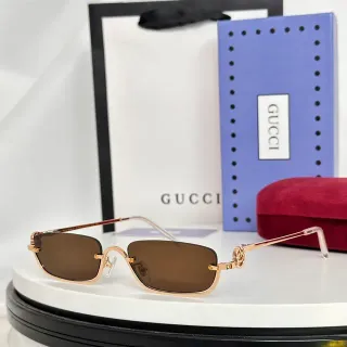 Gucci Screener وردي ذهبي مستطيل بدون إطار بني تدرج نظارات شمسية