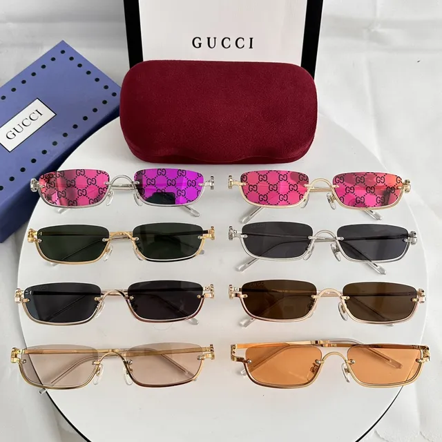 Gucci Screener Dourado Rosa Retangular Sem Aro Marrom Gradiente Óculos de Sol 2