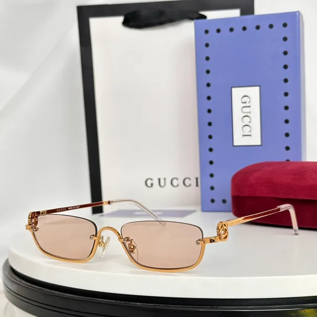 Gucci Screener Dourado Rosa Retangular Sem Aro Marrom Gradiente Óculos de Sol 5