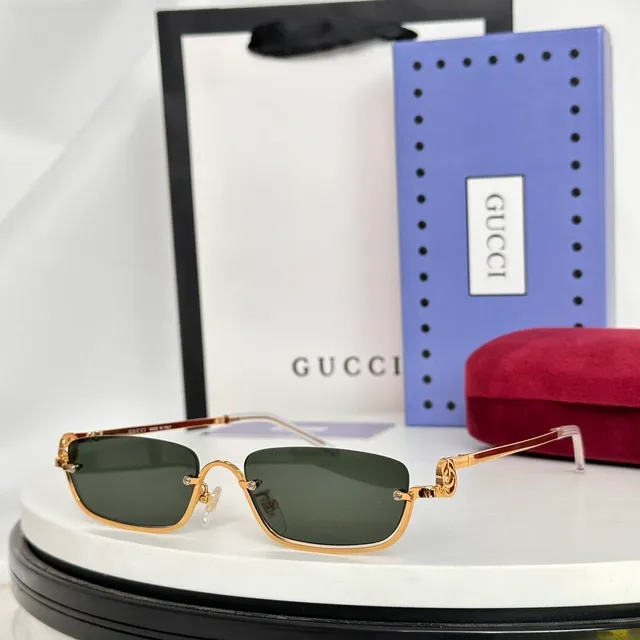 Gucci Screener Dourado Rosa Retangular Sem Aro Marrom Gradiente Óculos de Sol 6