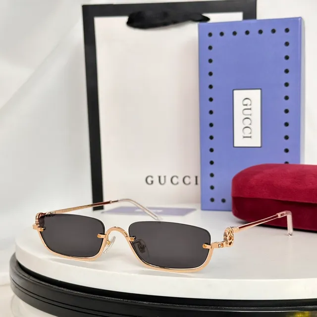 Gucci Screener Dourado Rosa Retangular Sem Aro Marrom Gradiente Óculos de Sol 7