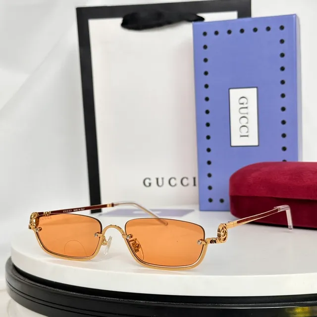 Gucci Screener Dourado Rosa Retangular Sem Aro Marrom Gradiente Óculos de Sol 8