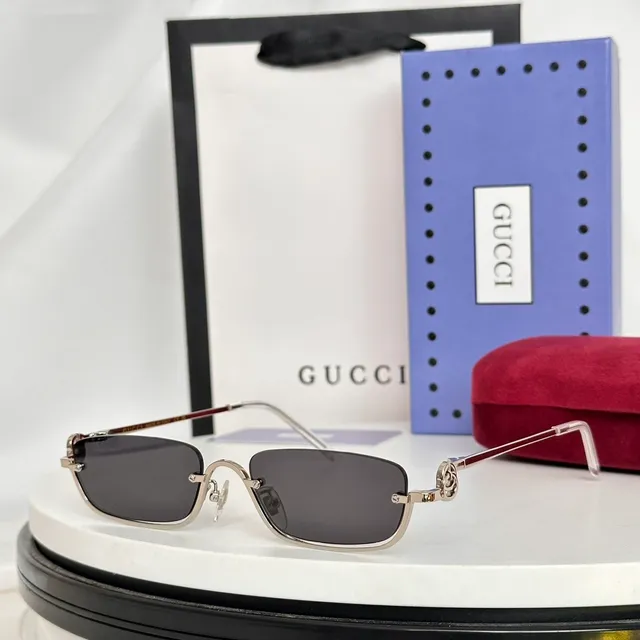 Gucci Screener Dourado Rosa Retangular Sem Aro Marrom Gradiente Óculos de Sol 9