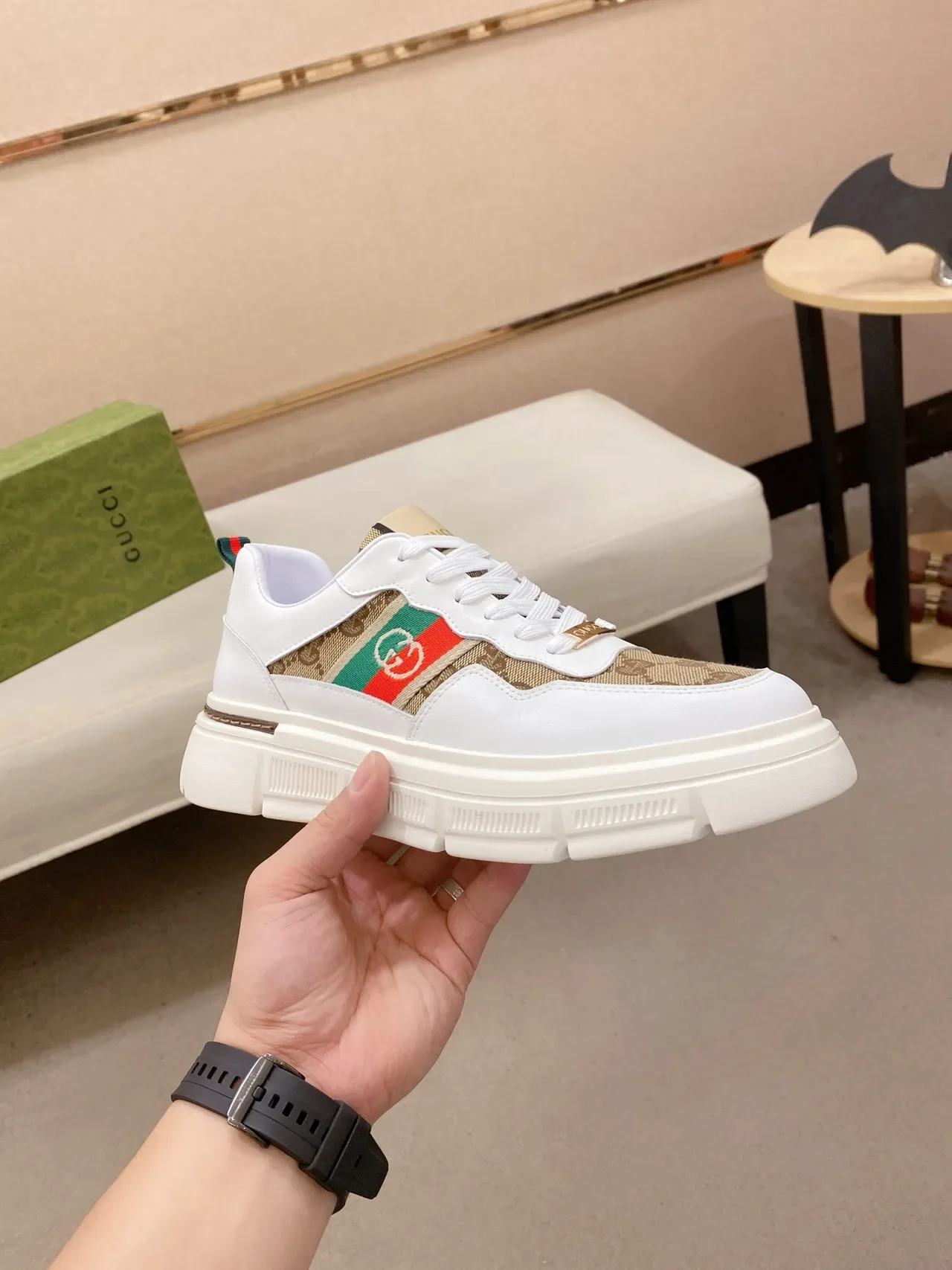 Gucci Screener White and Beige GG Monogram Lifestyle Sneakers 4