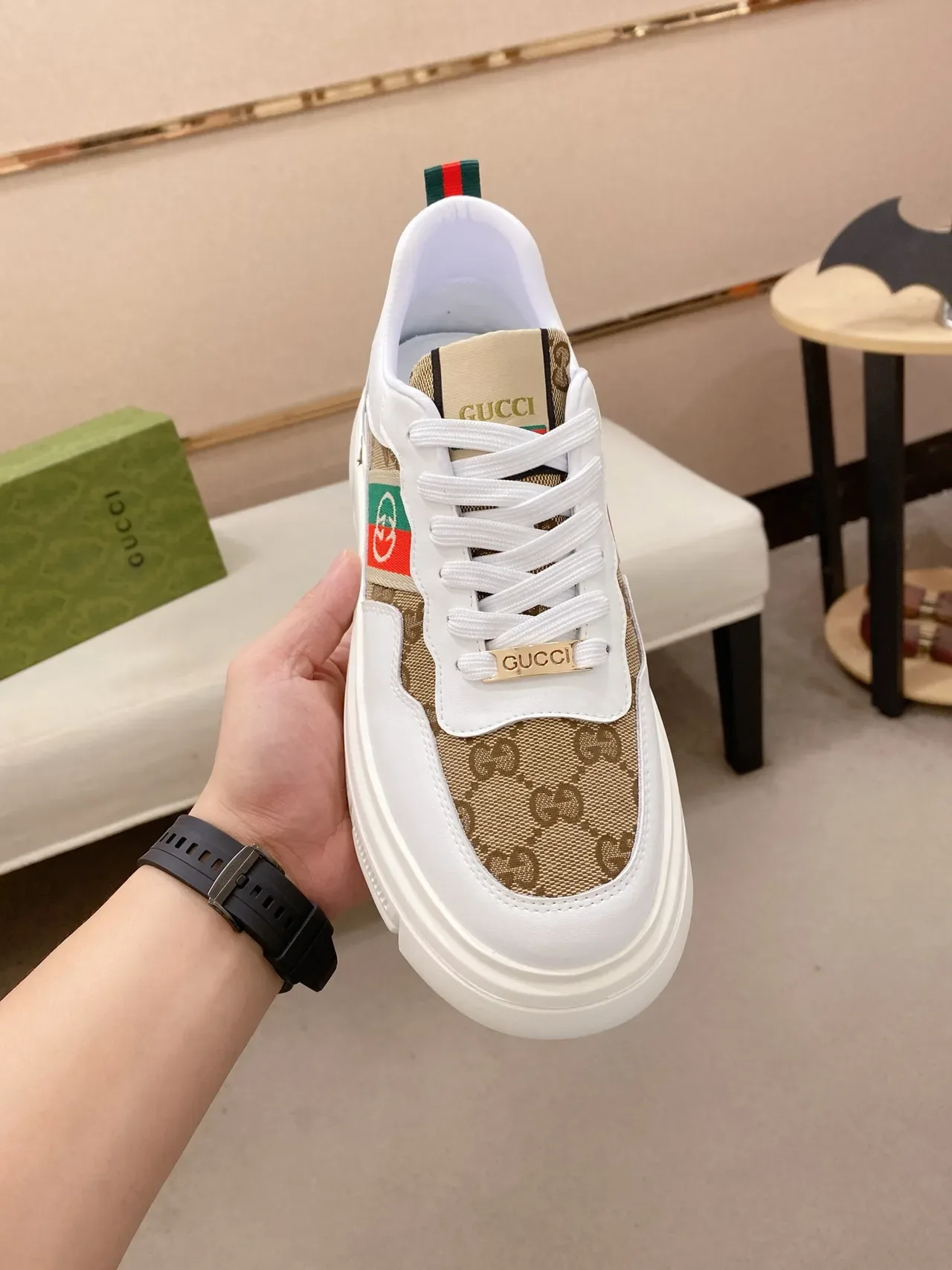 Gucci Screener White and Beige GG Monogram Lifestyle Sneakers 5