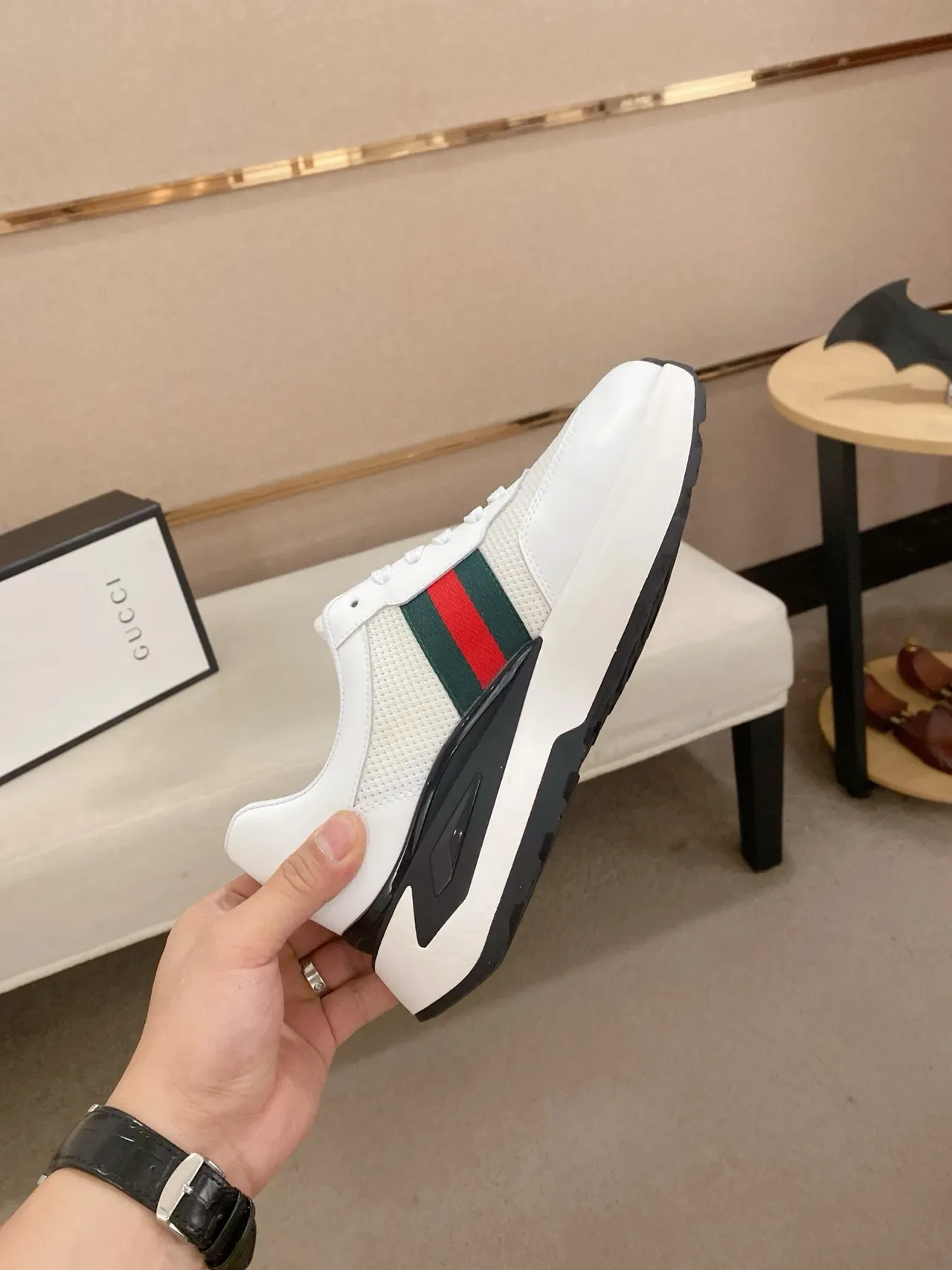 Gucci Screener White Green Red Web Lifestyle Sneakers 5