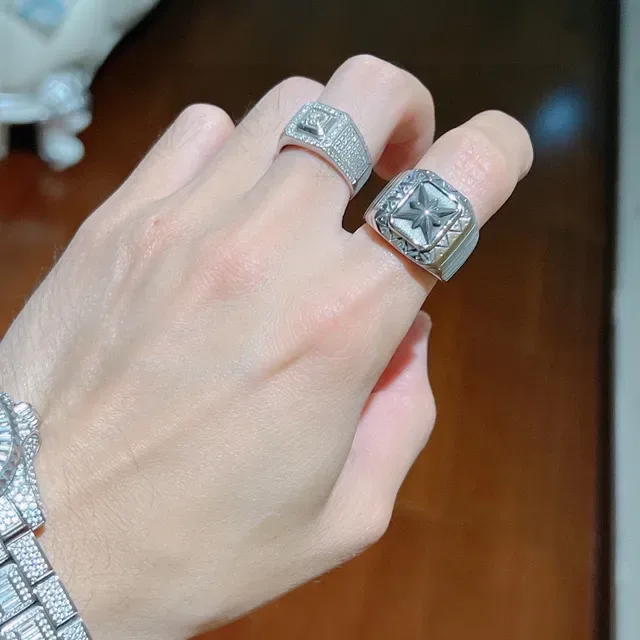 Gucci خاتم فضي أسود أسلوب سينيت حدود هندسية 5
