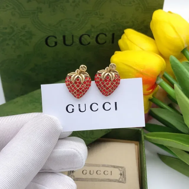 Gucci Strawberry Crystal Gold-Tone Earrings 3