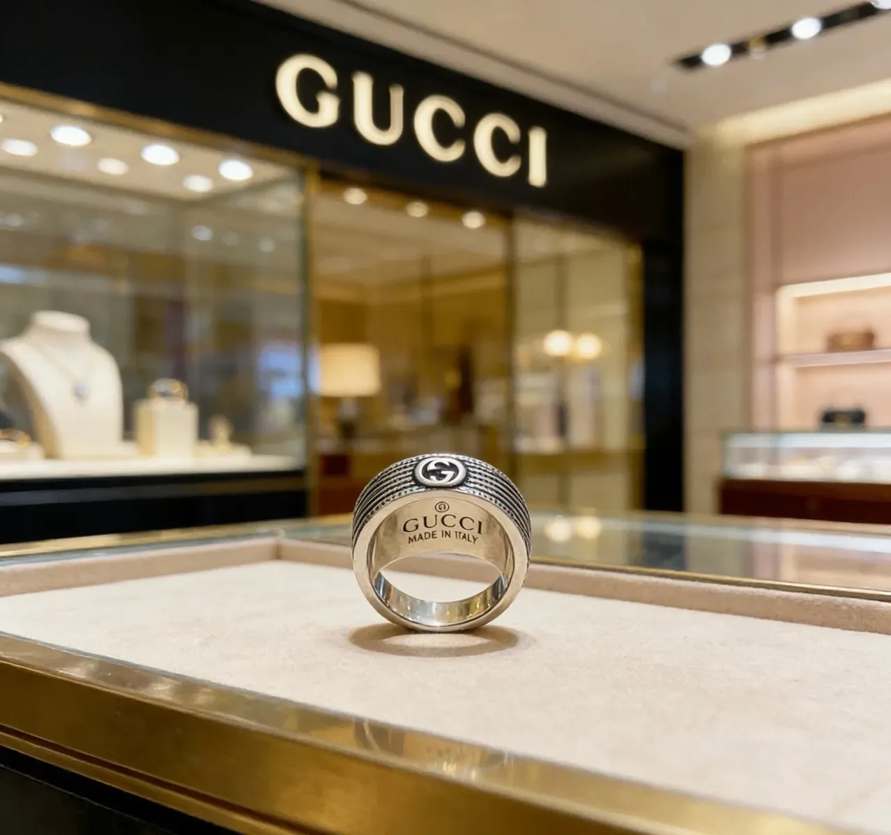 Gucci Sunburst Interlocking G Silver and Black Ring 7