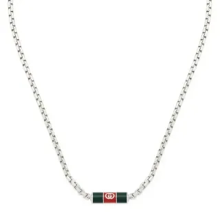 Gucci ওয়েব এনামেল সিলিন্ডার পেন্ডেন্ট নেকলেস