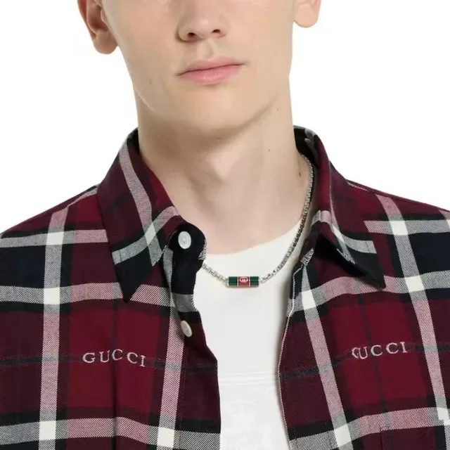 Gucci Web Enamel Cylinder Pendant Necklace 3