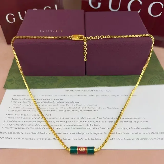 Gucci Web Enamel Cylinder Pendant Necklace 8