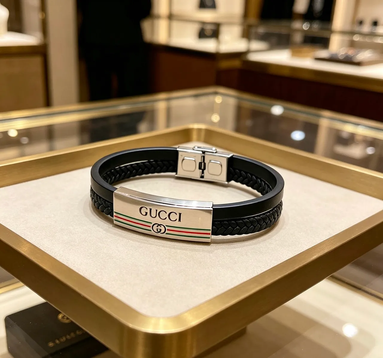 Gucci Web Stripe Braided Leather Bracelet 2