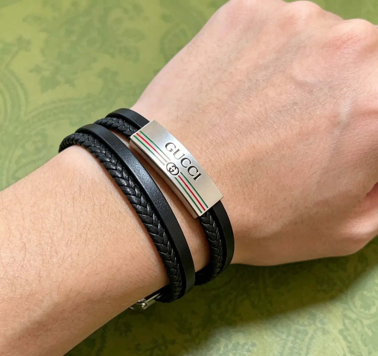 Gucci Web Stripe Braided Leather Bracelet 3