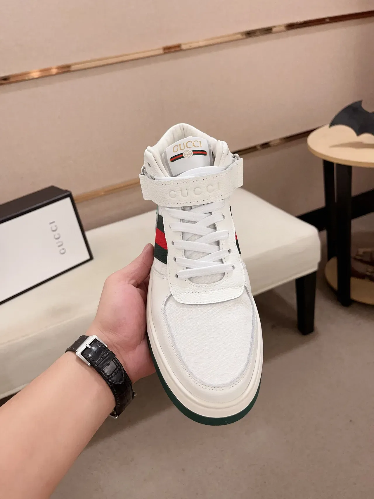 Gucci Sneakers Lifestyle Blancos y Verdes de Cuero y Lona Alto 2