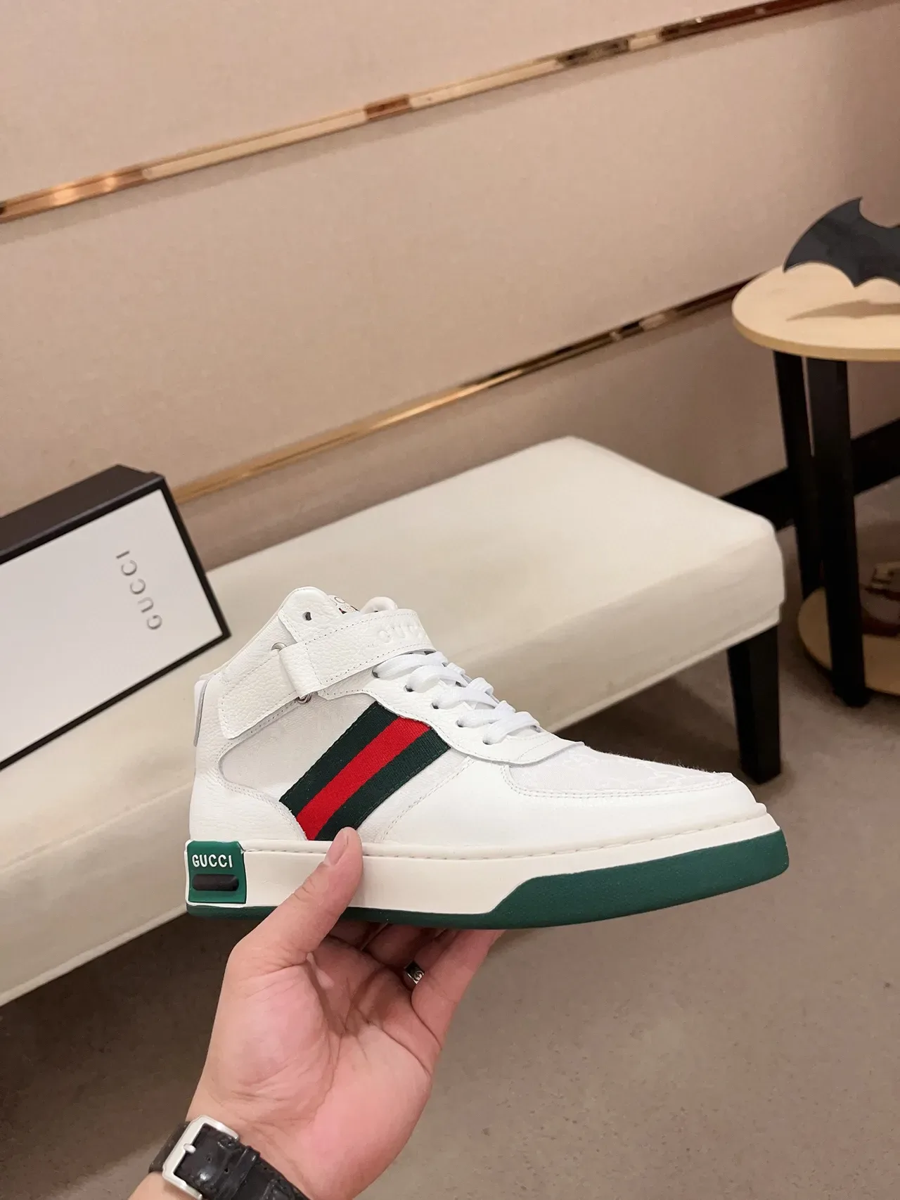 Gucci Sneakers Lifestyle Blancos y Verdes de Cuero y Lona Alto 3