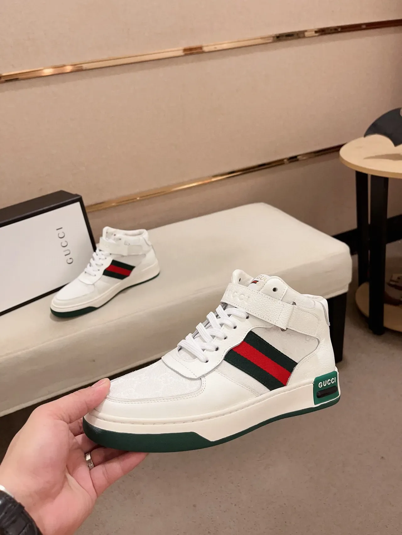 Gucci Sneakers Lifestyle Blancos y Verdes de Cuero y Lona Alto 4