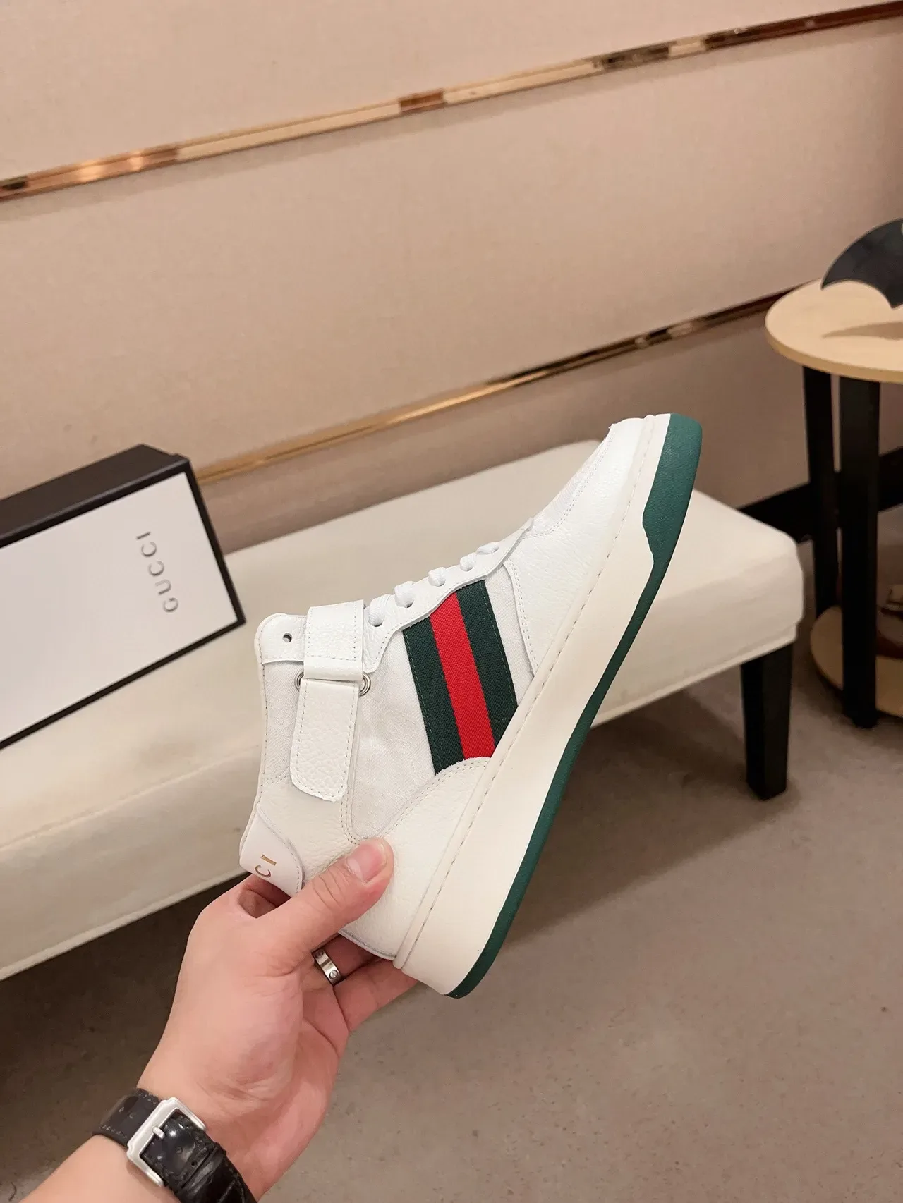 Gucci Sneakers Lifestyle Blancos y Verdes de Cuero y Lona Alto 5