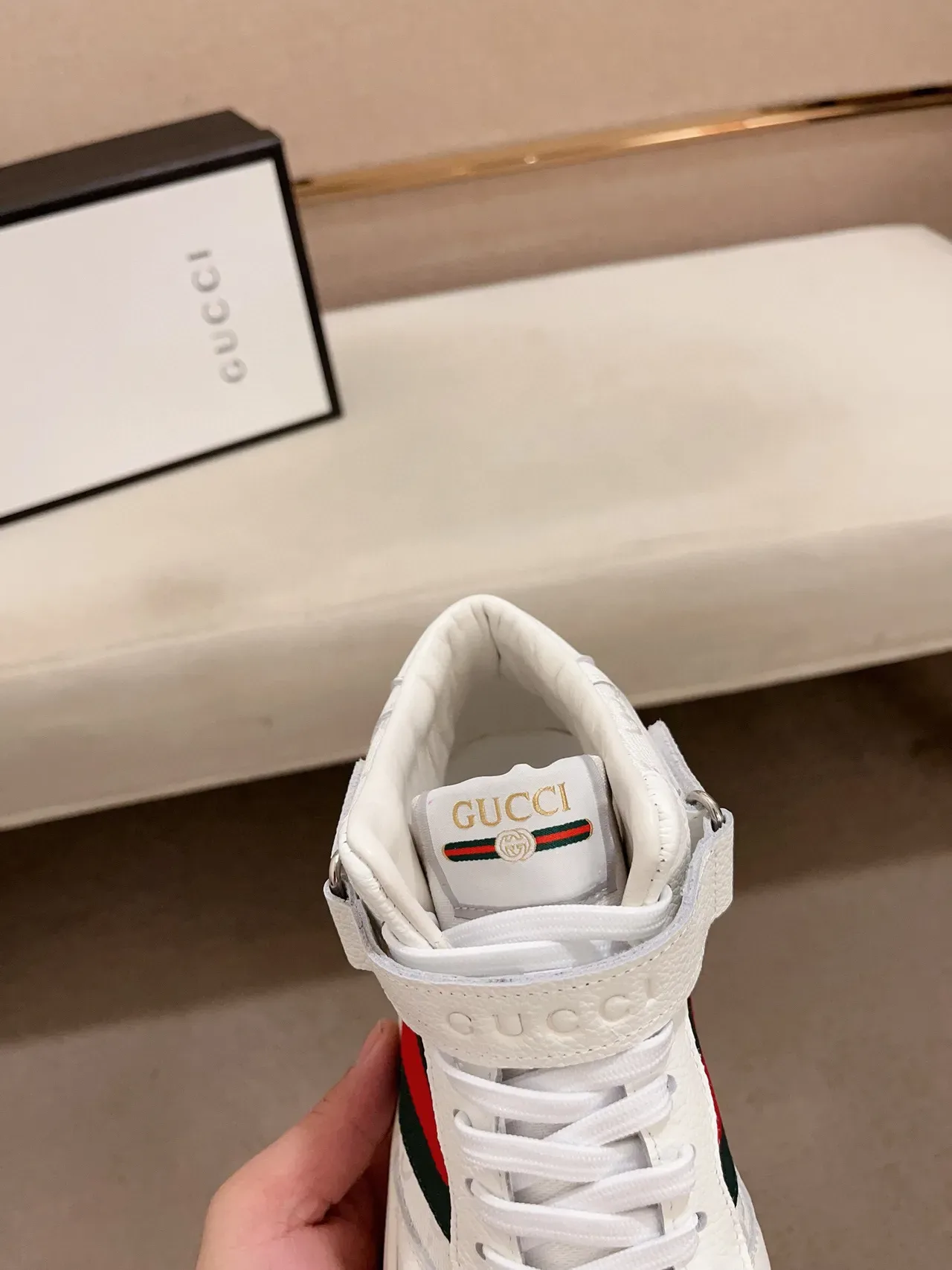 Gucci Sneakers Lifestyle Blancos y Verdes de Cuero y Lona Alto 6