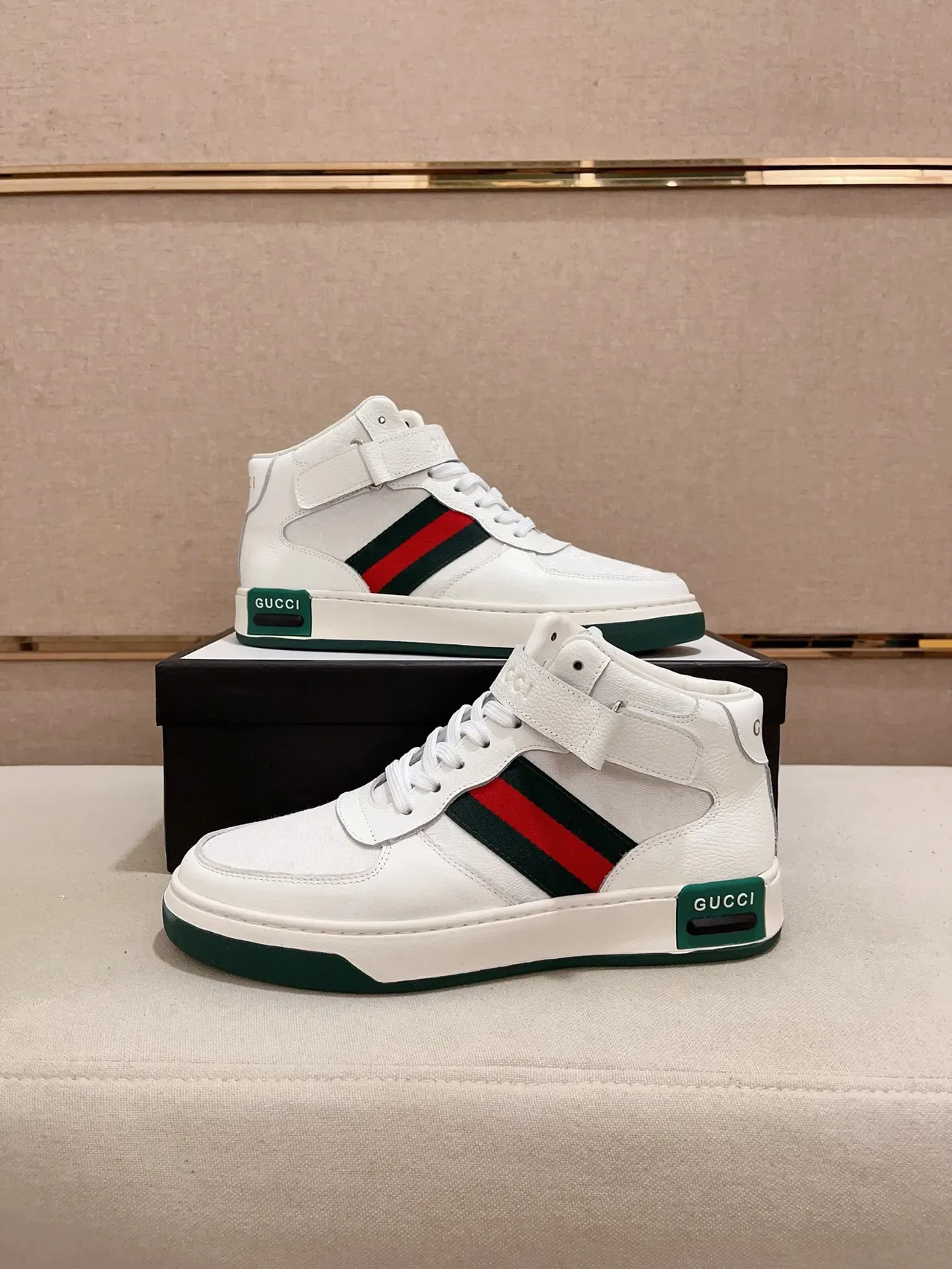 Gucci Sneakers Lifestyle Blancos y Verdes de Cuero y Lona Alto 7