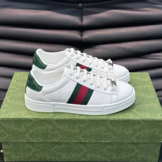 Gucci Blanco Verde Cuero Superior Embossed Croc Heel Tab Lifestyle Sneakers