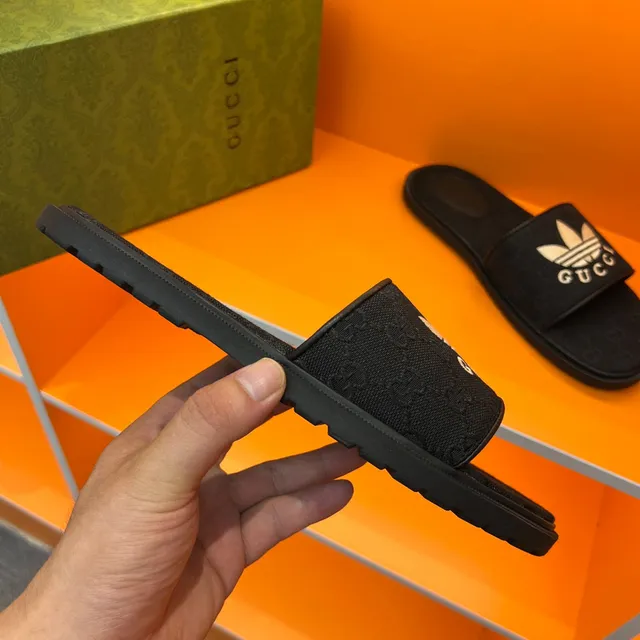 Gucci x Adidas Slide Black Monogrammed Strap Slippers 4