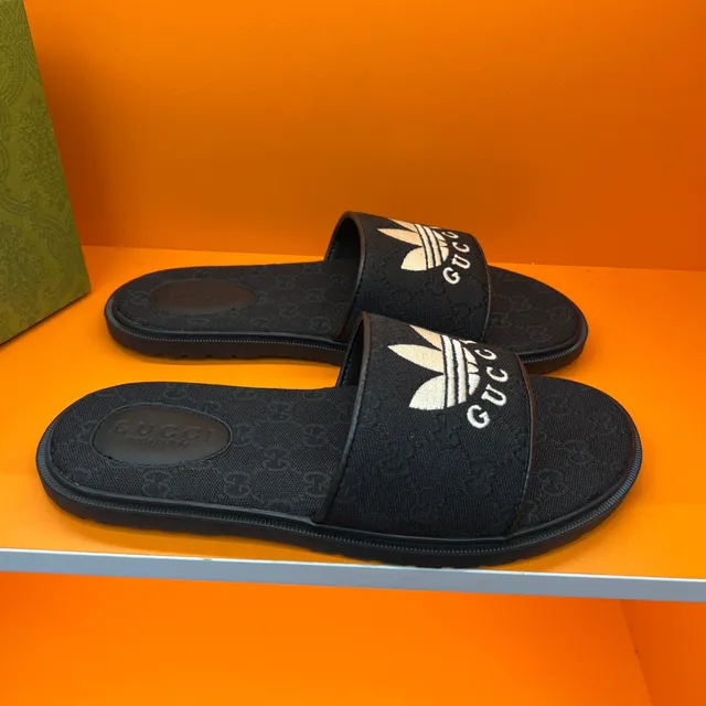 Gucci x Adidas Slide Black Monogrammed Strap Slippers 5