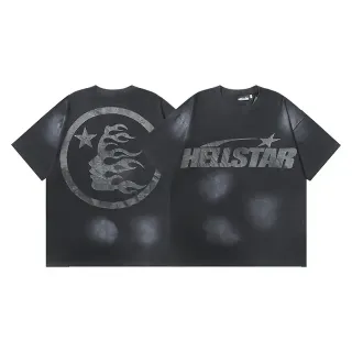 Hellstar Black Gray Oversized Fit Distressed Wash Effect T-Shirt