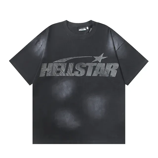 Hellstar Black Gray Oversized Fit Distressed Wash Effect T-Shirt 2