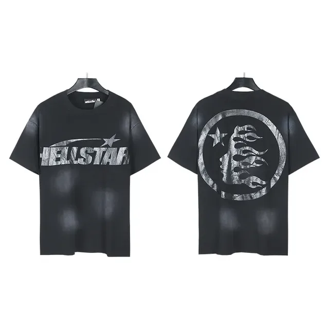 Hellstar Black Gray Oversized Fit Distressed Wash Effect T-Shirt 4