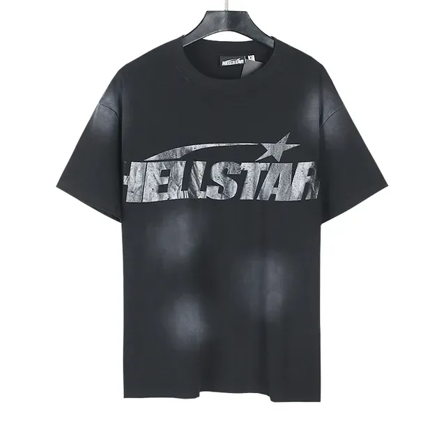 Hellstar Black Gray Oversized Fit Distressed Wash Effect T-Shirt 5