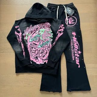 Hellstar Black Pink Graphic-Print Oversized Fit Tracksuit