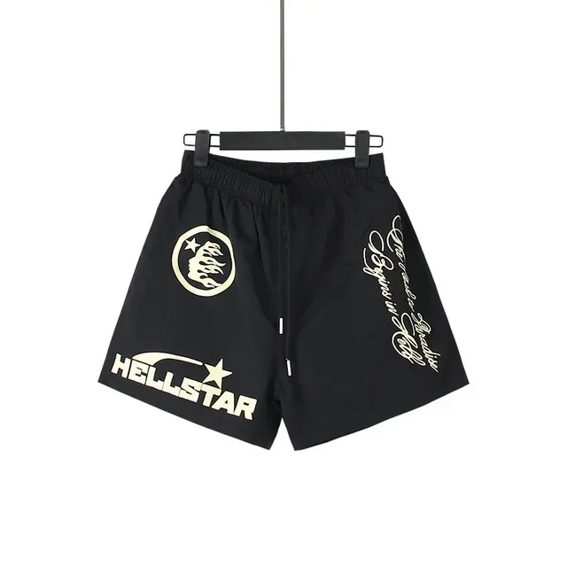 Hellstar Graphic Print Black Gold Shorts 3