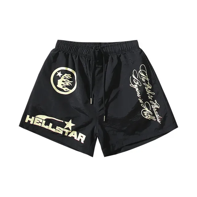 Hellstar Graphic Print Black Gold Shorts 5