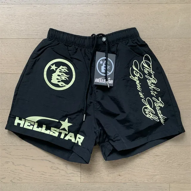 Hellstar Graphic Print Black Gold Shorts 7